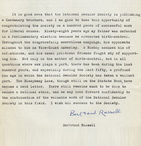 Bertrand Russell letter