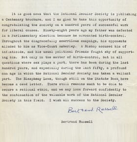 Bertrand Russell letter